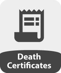 Image of a tombstone and the words 'Death Certificates'